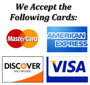 We accept most major credit cards.